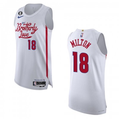 Philadelphia 76ers #18 Shake Milton Nike White 2022-23 Authentic Jersey - City Edition Men's